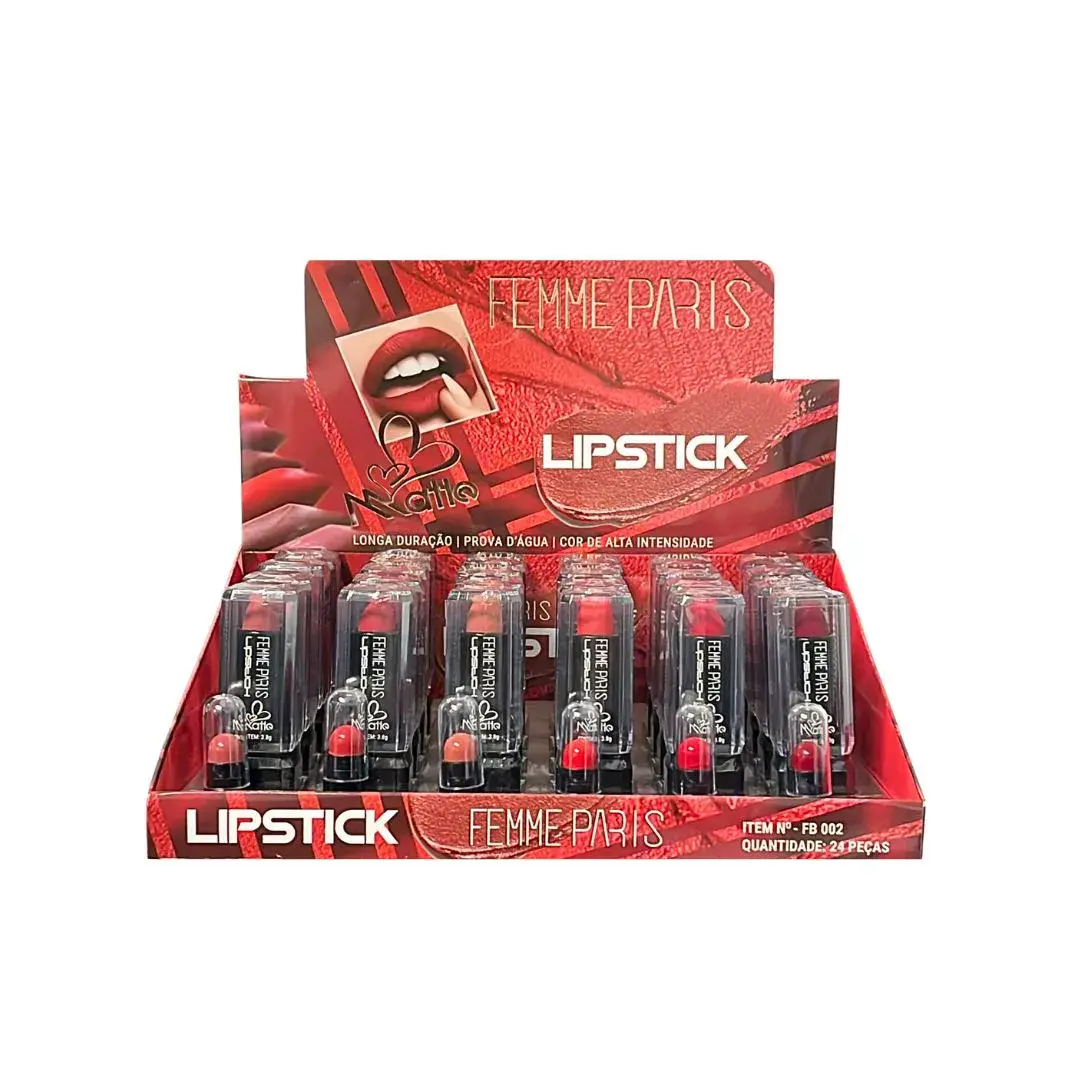 Kit Batom Lipstick Matte Femme Paris FB002 — 24 unidades