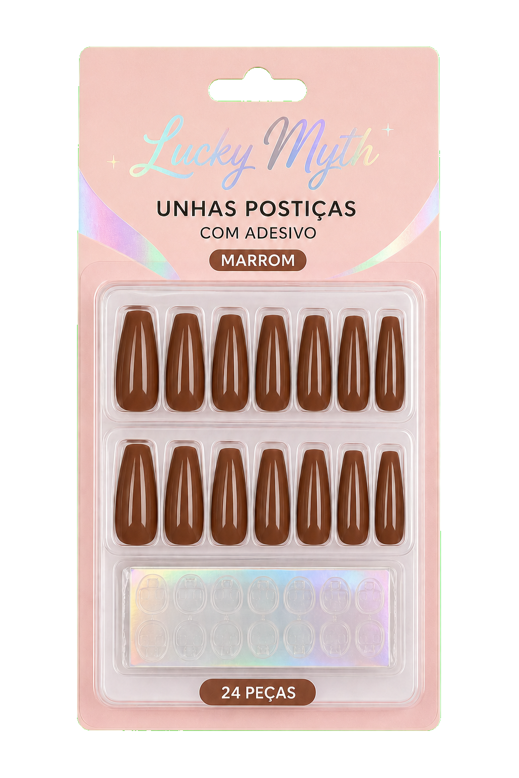 Unhas Postiças Lucky Myth com Adesivo — Marrom